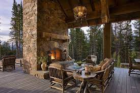 Covered Deck Outdoor Fireplace