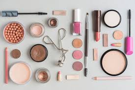 elevated view of makeup kits isolated