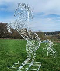 Large Handmade Metal Rearing Horse