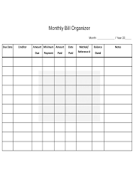Monthly Bill Organizer Chart Free Download