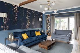 blue and gold living room