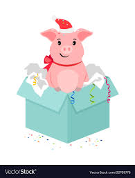 cartoon pig in gift box royalty free