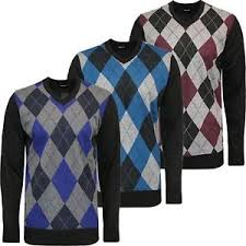 Details About Mens River Road Argyle Jumper Diamond Knitted V Neck Sweater Pullover Soft Top