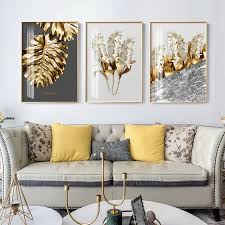 nordic golden abstract leaf flower wall