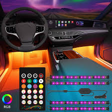 Car Strip Lights 4pcs 48 Led Multicolor Music Waterproof Interior Car Lights Car Lighting Kits With Sound Active Function App Remote Control Car Charger Included Dc 12v Kaayee