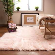 faux fur fluffy rug light pink