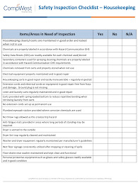 Housekeeping Safety Inspection Checklist Template Printable