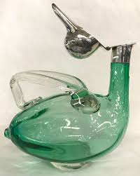 Antique Duck Shaped Green Glass Claret Jug