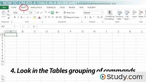 create a table in an excel worksheet