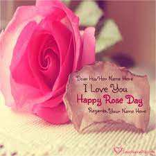 pink happy rose day wishes with name editor
