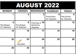 academic calendar for august 2022