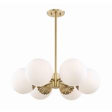 Mitzi By Hudson Valley Lighting Paige 6 Light Aged Brass Chandelier With Opal Glossy Glass Shade H193806 Agb The Home Depot