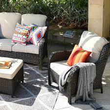 Xizzi Erie Lake Brown 5 Piece Wicker Outdoor Patio Conversation Seating Sofa Set With Beige Cushions