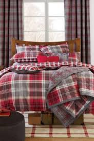 grey and red bedding