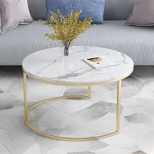 Marble Texture Wooden Coffee Table For