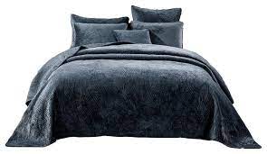 navy blue velvet plush waves bedspread