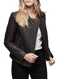 Women Buy Reiss Amie Quilted Leather Biker Jacket Chocolate