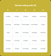 words ending with ge bingo card creator