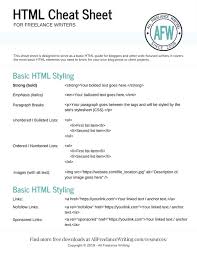 free html cheat sheet for writers and