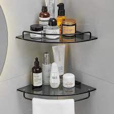 Black Glass Bathroom Shelves For