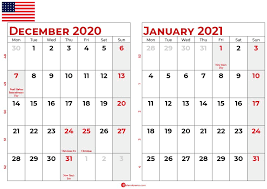 United states edition with federal holidays. Download Free Calendar For December 2020 And January 2021
