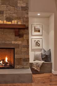 Stacked Stone Fireplace With Mantle