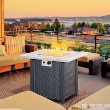 Rattan Square Outdoor Gas Firepit Table