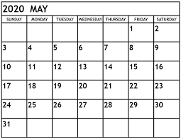 May 2020 Calendar Printable With Holidays Usa 12 Month