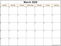 March 2020 Calendar Template