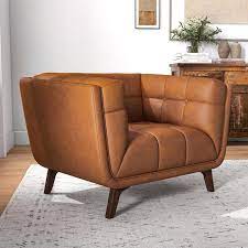 genuine leather upholstered armchair