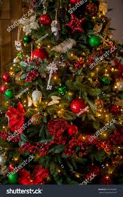Christmas Tree Decorated Traditional Colors Red Stock Photo