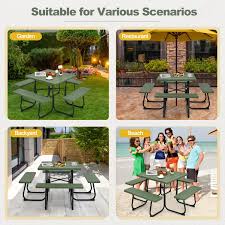 Outdoor Picnic Table With 4 Benches And