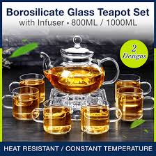 qoo10 borosilicate glass tea pot set