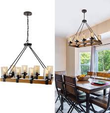Amazon Com Farmhouse Chandelier For Dining Room Rustic Pendant Light Fixtures Ceiling Hanging Lighting With Glass Accent Kitchen Island Lighting Wood Chandelier 8 Light Max 480w Black 8 Light Wood Home Improvement