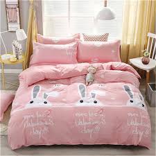 Kawaii Pink Bunny Print 3 4pcs Bedding