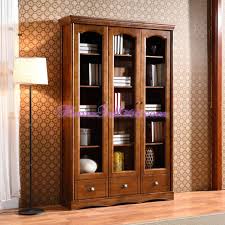 solid wood bookcase with glass door