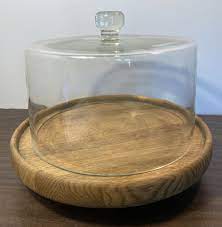 Wooden Cake Stand With Glass Dome Base
