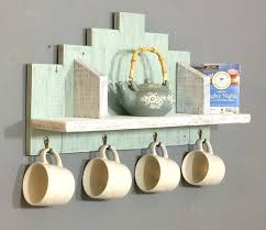 Kitchen Wood Wall Shelf With Hooks For