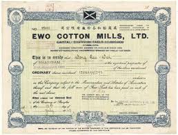 Old Chinese Stock Certificate Ewo Cotton Mills Ltd Opium War History