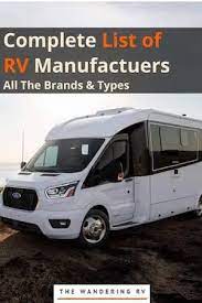complete list of rv manufacturers all