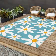 art abstract blue flowers outdoor rug