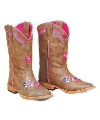 Blazin Roxx Brown Pink Floral Accent Cowgirl Boot Girls