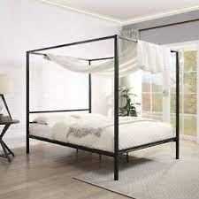 Black sunburst design canopy bed. Black Four Poster Bed Frame Canopy Bed Single Small Double Double King Size Ebay