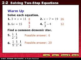 Solving Twostep Equations Preview Warm Up