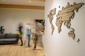 Wooden World Map With Pins Natural