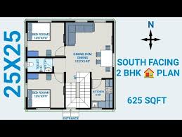 25x25 South Facing House Plan Ll 2 Bed