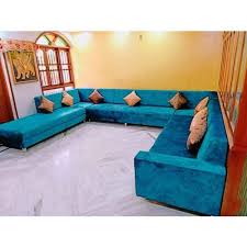 blue u shape velvet sofa set bedroom