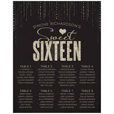 Sweet 16 Party Seating Chart Black Gold Glitter Look Streaming Gems