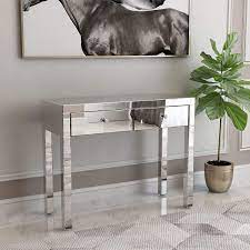 Buy top selling products like decor therapy mirrored front console table and southern enterprises darien contemporary mirrored console table in silver. Amazon Com Mecor Mirrored Makeup Dressing Table Silver Vanity Table With 2 Drawers Modern Writing Desk For Bedroom Bathroom Home Office Set 0 Kitchen Dining