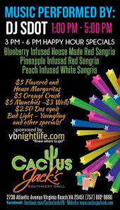 Relax under a palm tree on our expansive patio, or retreat indoors where our stylish décor is truly one of a kind. Sunday Funday With Vbnightlife At Cactus Jacks Virginia Beach Day Life Virginia Beach Nightlife Virginia Beach Nightlife Happy Hour Specials Sunday Funday